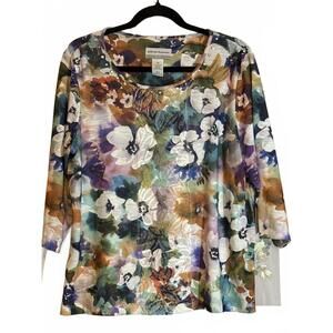 Alfred Dunner Petite Floral Embroidered Top PM